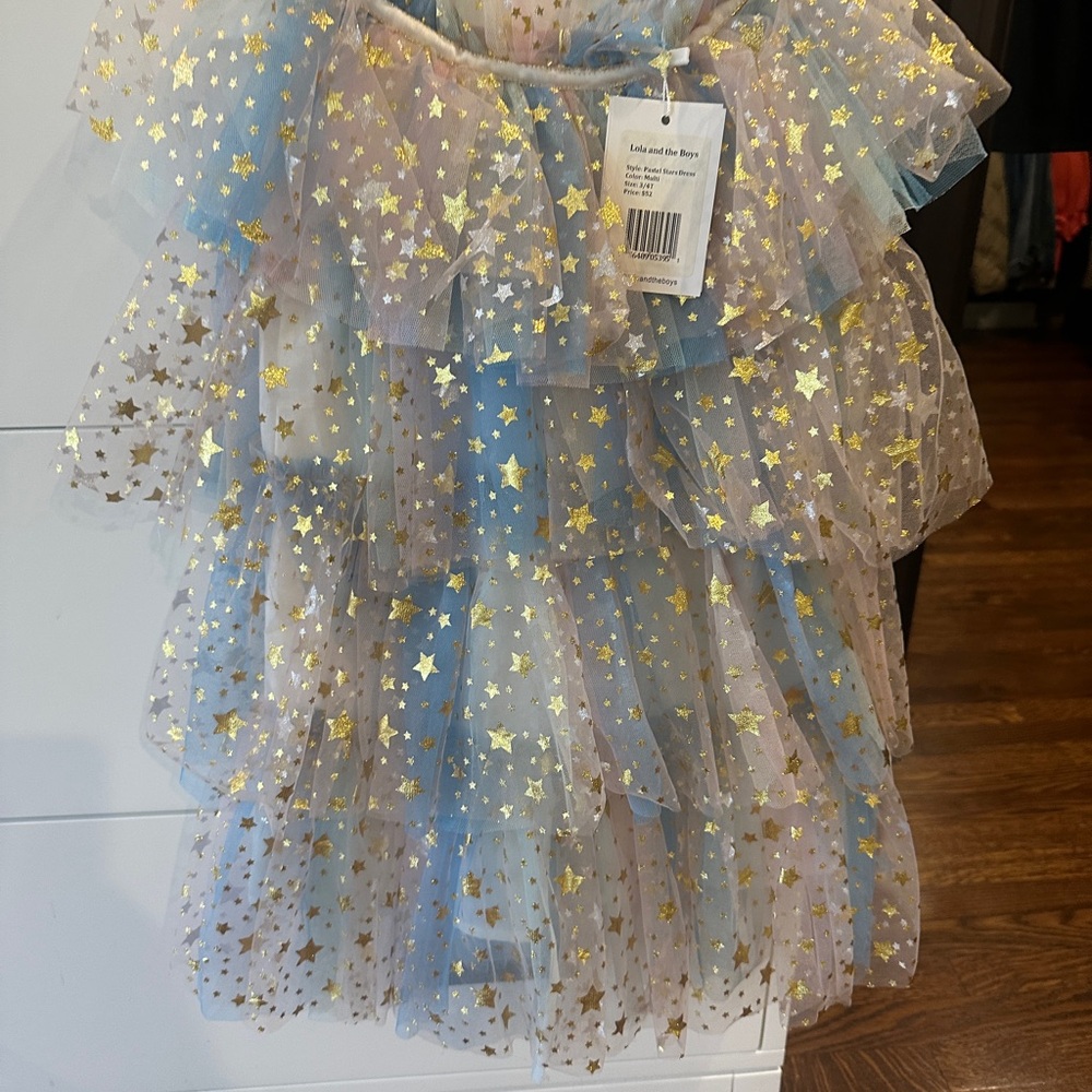 Lola + The Boys Starry Tulle Dress - Blue and Gold - Picture 3 of 4
